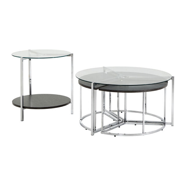 Alexia Chrome Cocktail Table Set with Glass Top, image 1